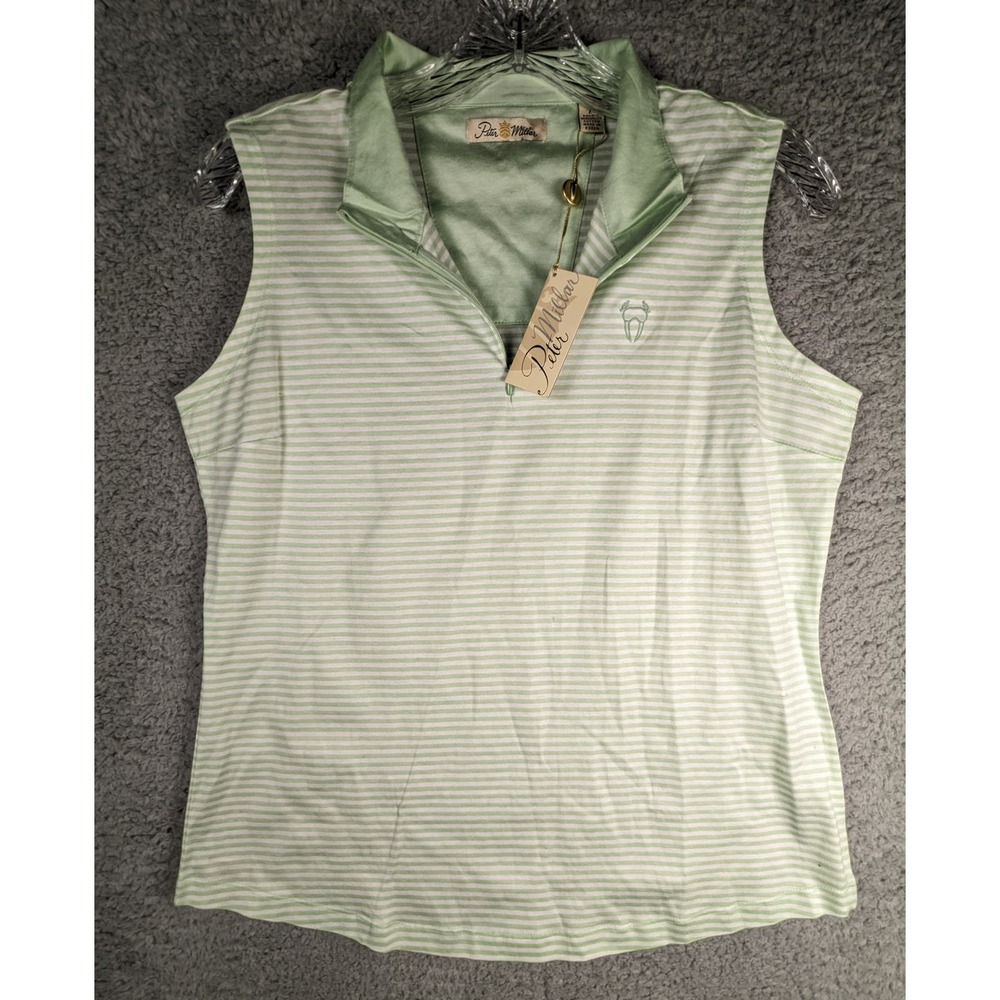 Peter Millar NWT Large Womens Golf Patty Melange Zip Classic Sleeveless Top Aloe